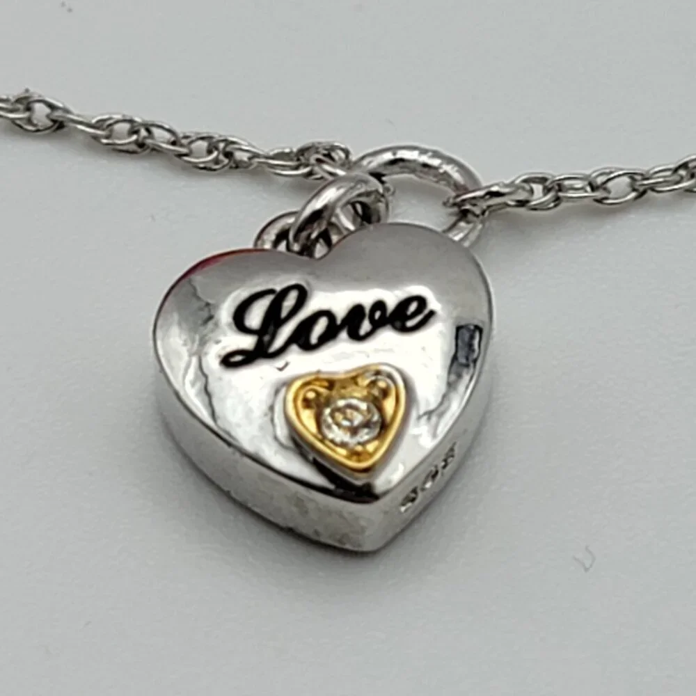 BGE Gold And Silver Plated Diamond Heart Necklace Love/My Family My Joy 24 Inch